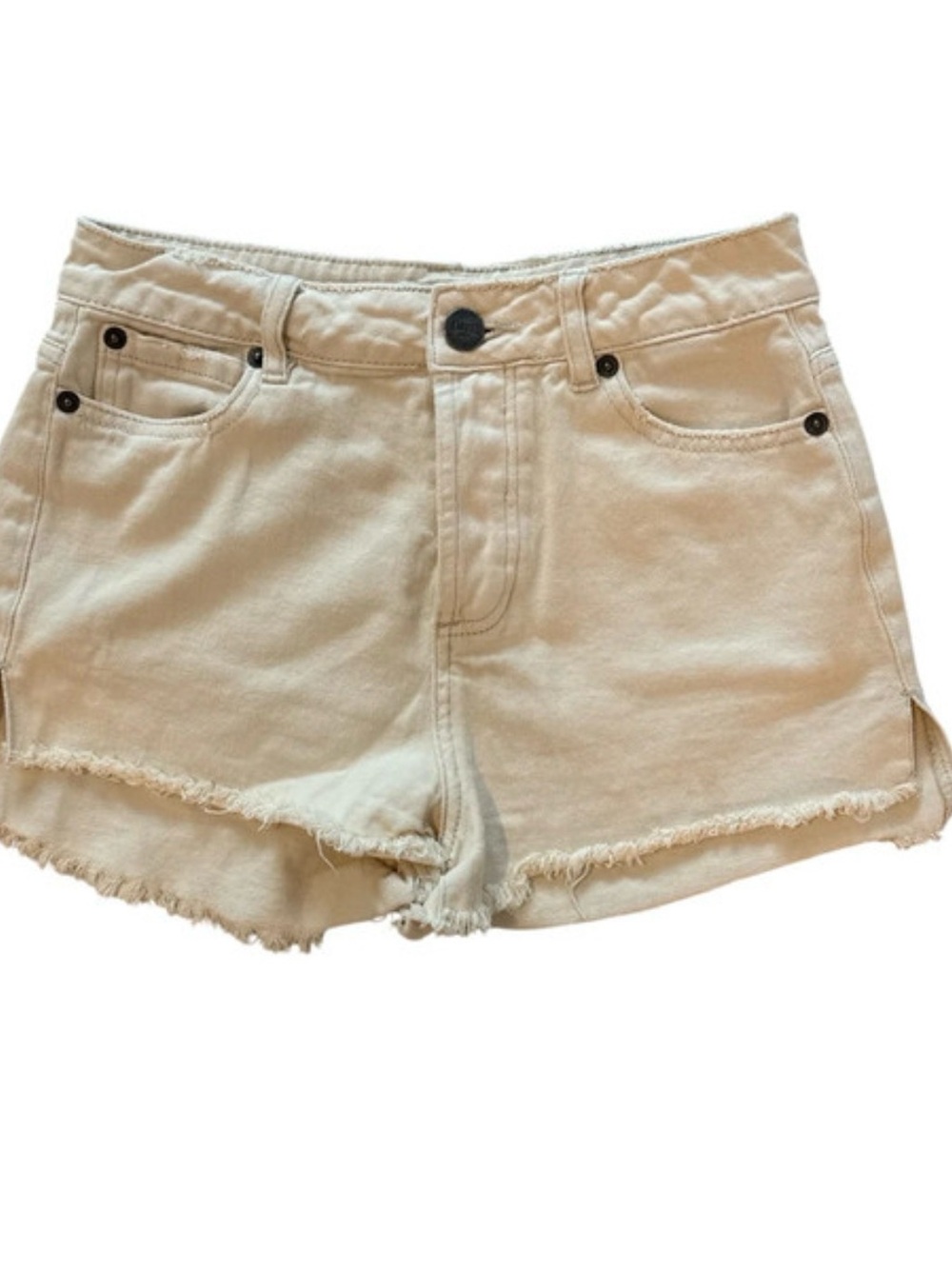 Amuse Society Beige High-Rise Frayed Denim Shorts Size 25 Boho Festival. EUC